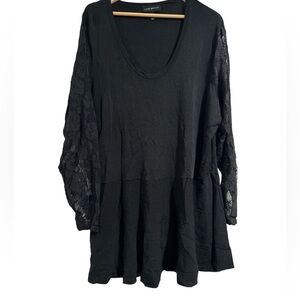 Lane Bryant dress tunic black knit lace long sleeves 26/28 stretch‎ peplum